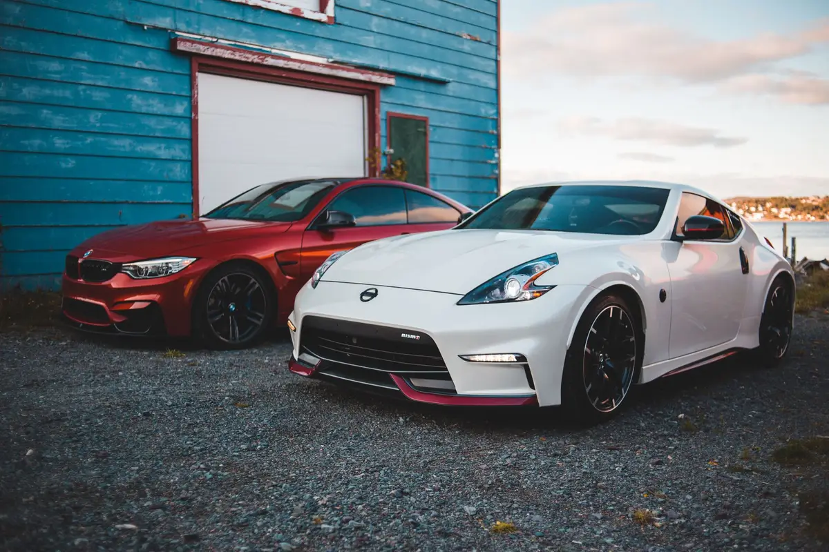 Tuned sports cars parked side by side
