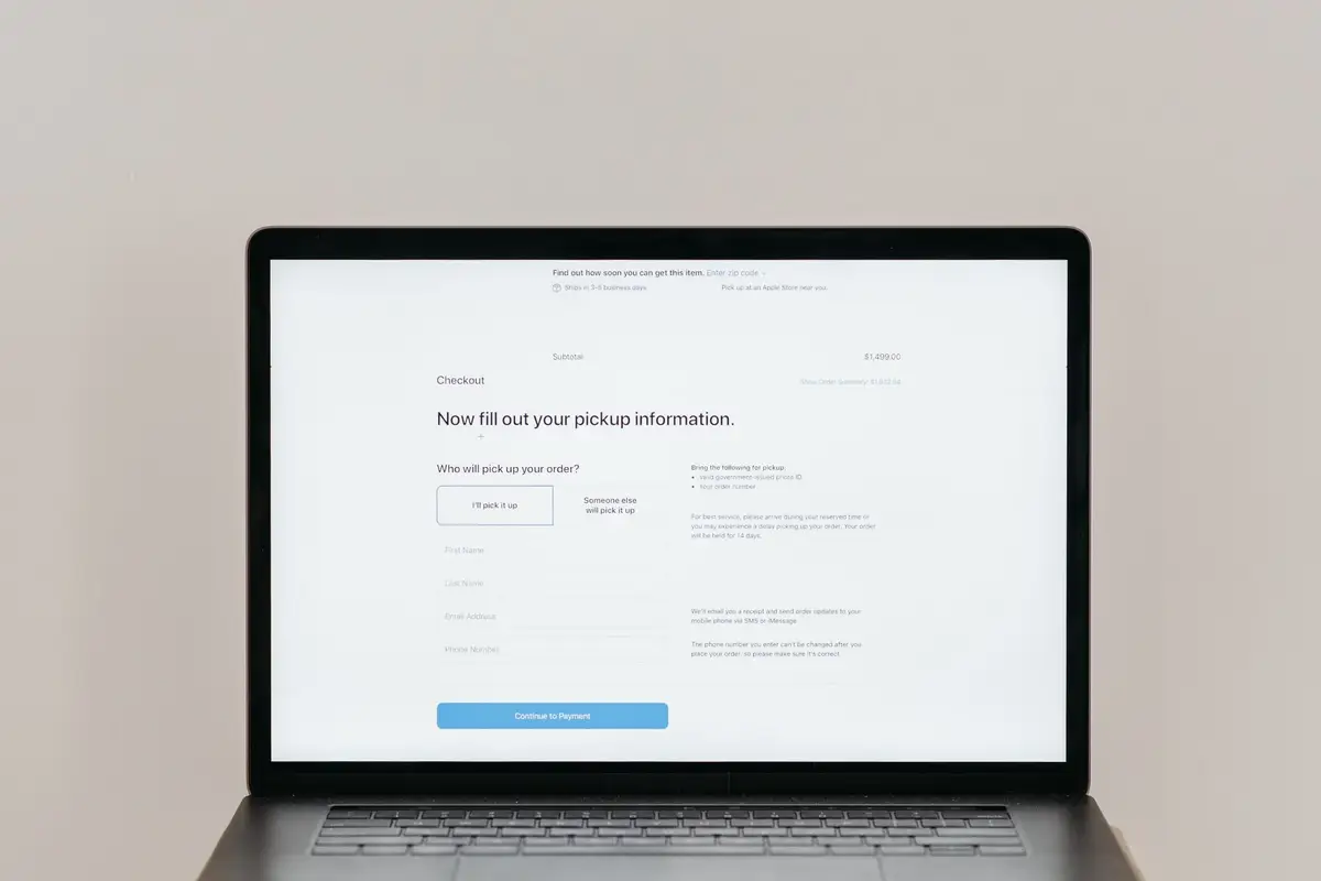 Laptop showing an online checkout form