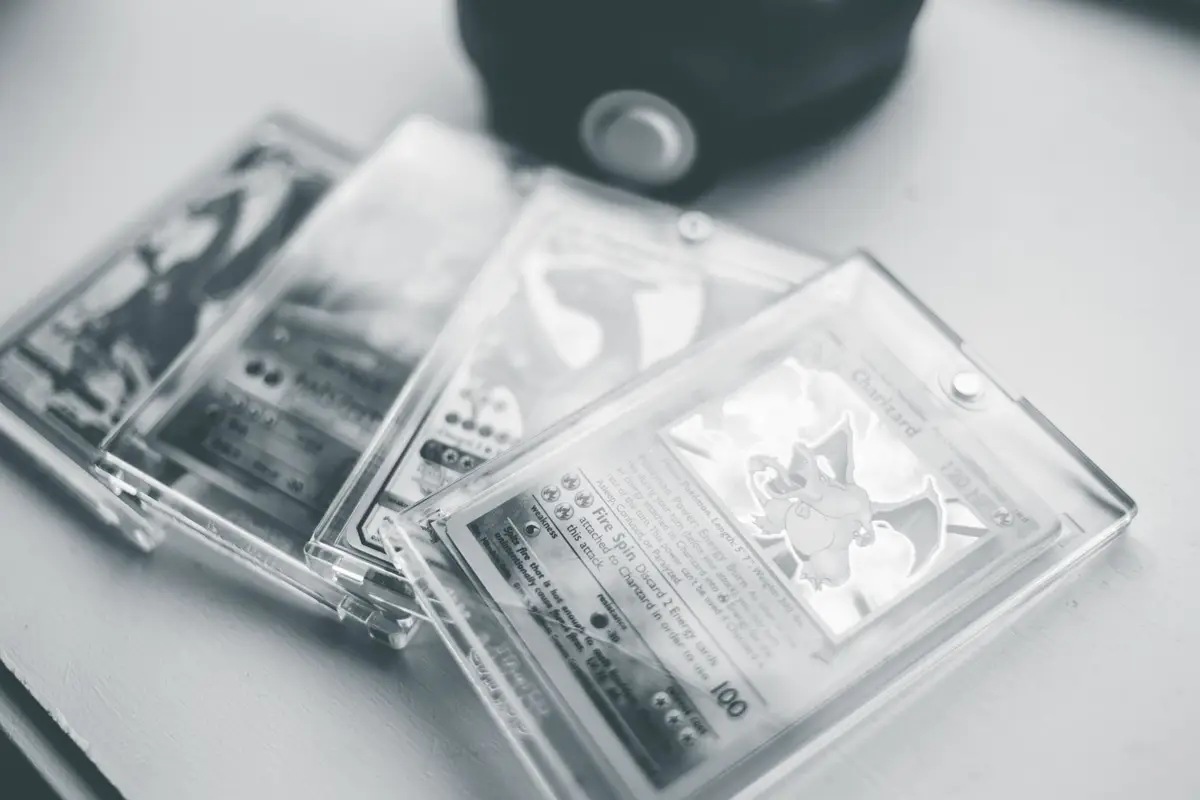 Collectible Pokémon cards in protective cases