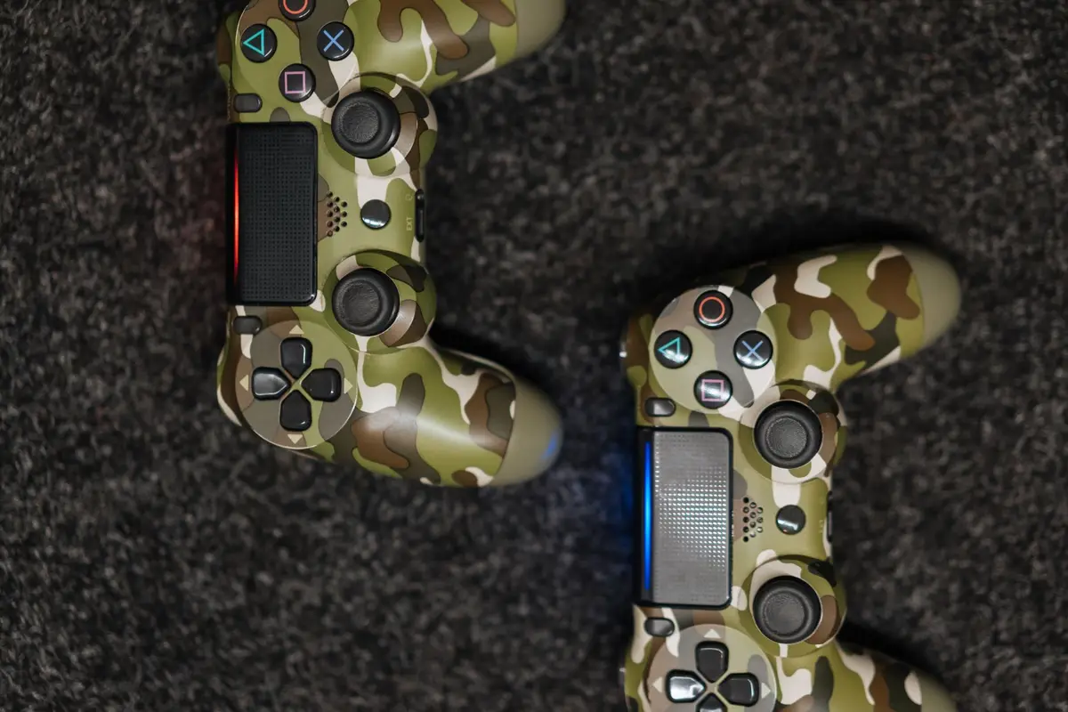 Game controllers on a table