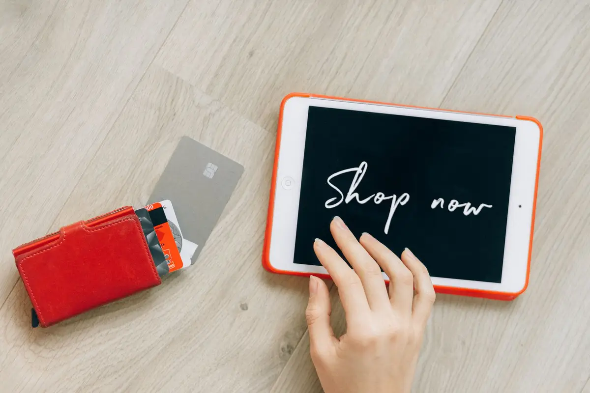 Tablet and credit card used for online shopping