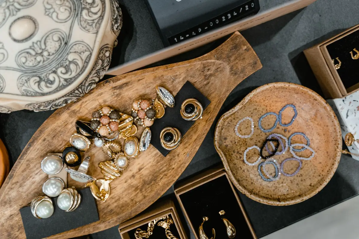 Rings and bracelets laid out on a table