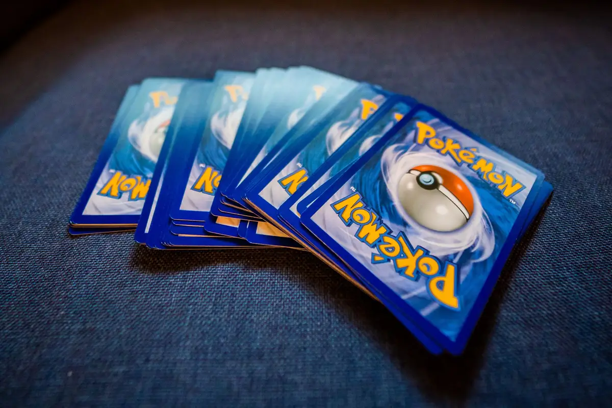Pack of collectible trading cards seen from above