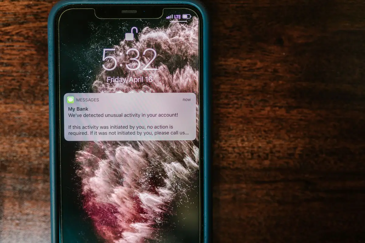 Phone showing a bank alert notification